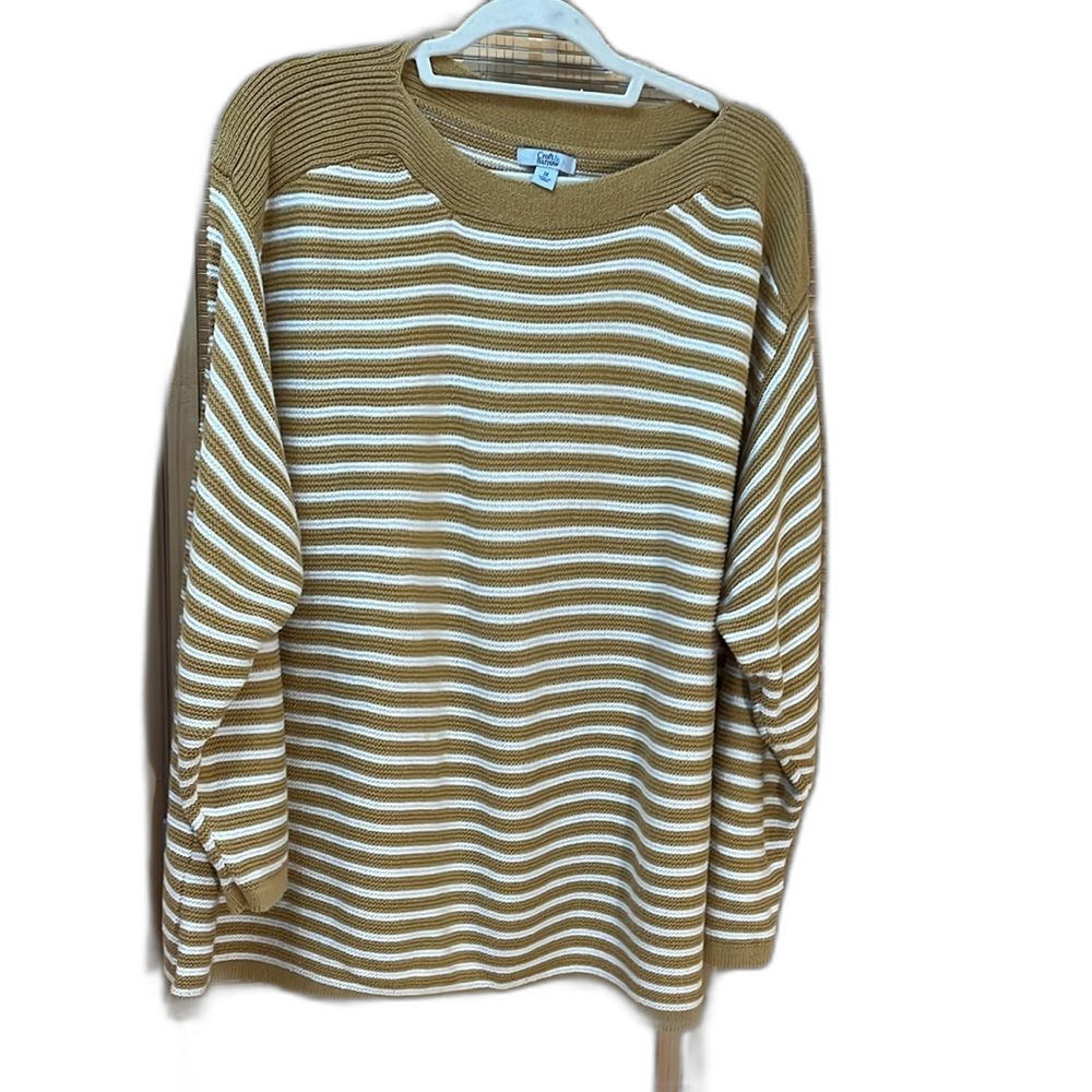 Croft and Barrel Gold White striped boat neck cotton blend sweater 2X